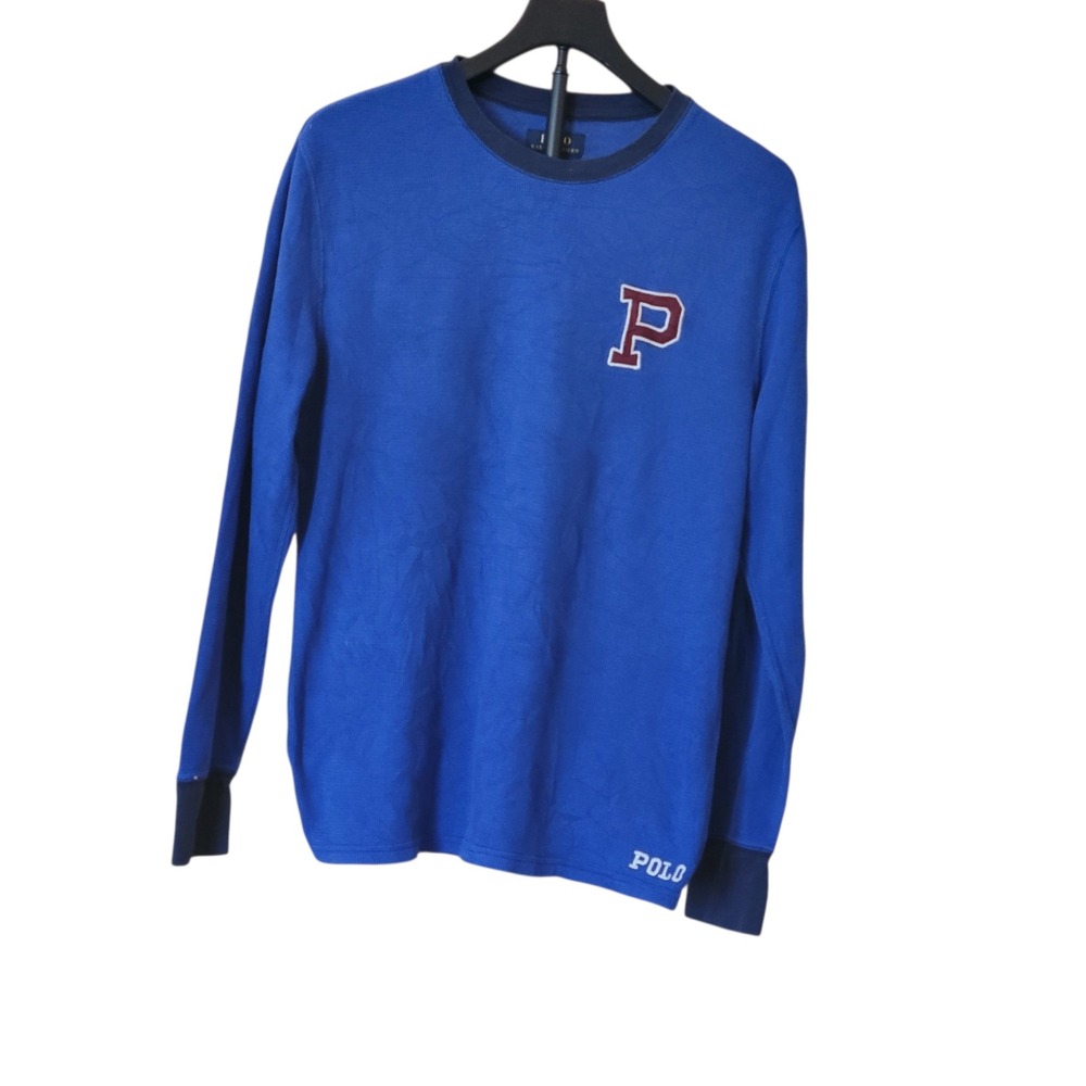 Polo Ralph Lauren Mens Blue Waffle Knit Thermal Sleepwear Shirt Size Large